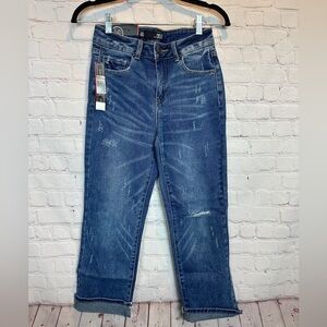 BBJ Los‎ Angeles straight leg high rise cropped distressed jeans, sz 3 26, NWT
